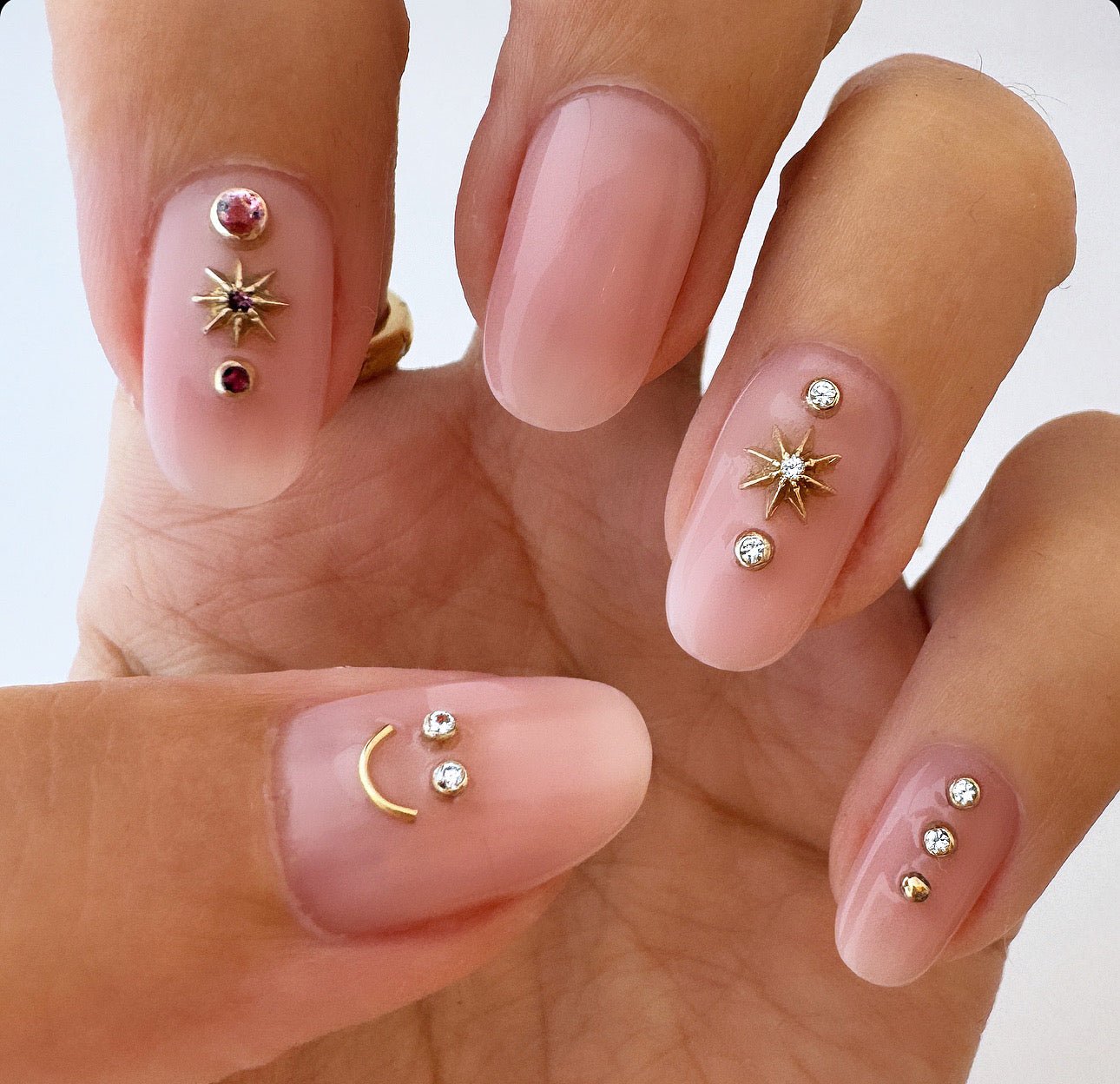 Diamonds and little gold dot nail charm SET