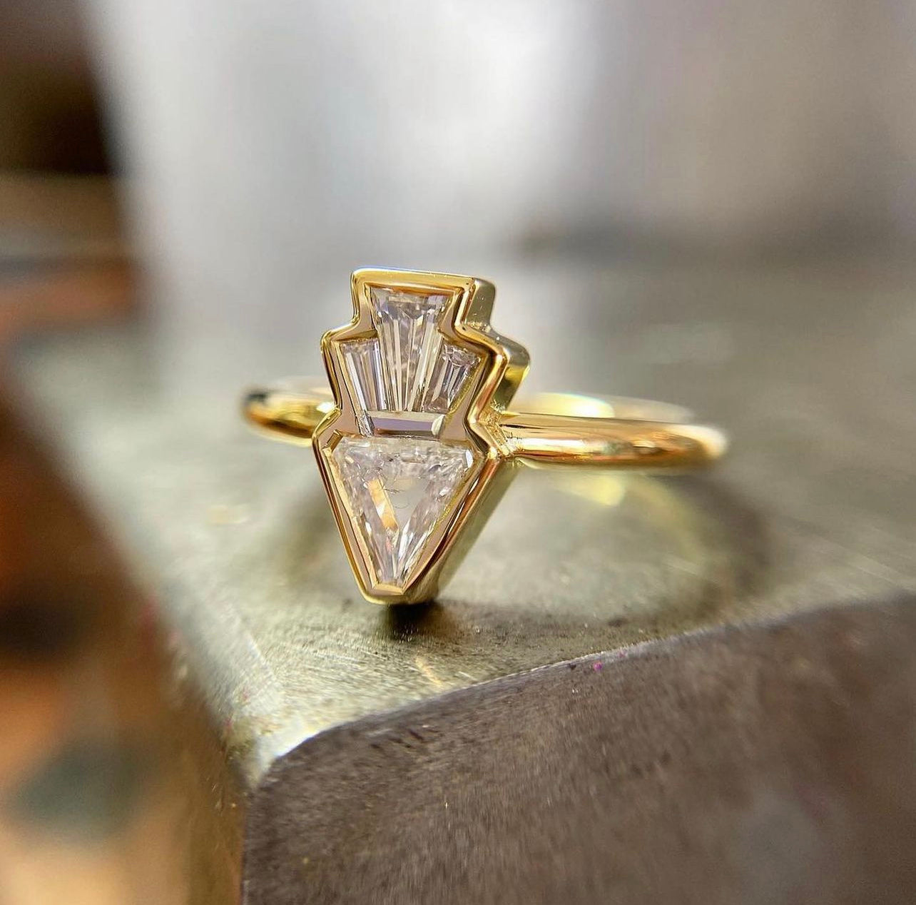 IN STOCK One of a kind 18ct Yellow Gold Art Deco Inspired Diamond Ring